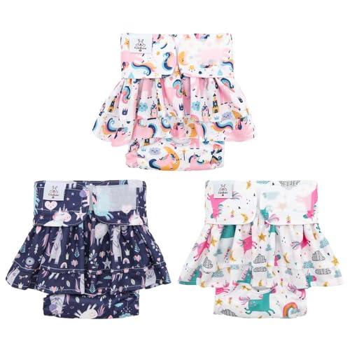 Image of CuteBone Female Dog Diapers with Skirts 3 Pack Reusable Puppy Dresses Pants for Heat Cycle Period