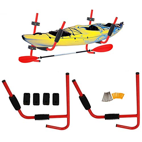 XFMT A Pair Wall Mount Storage Rack Ladder Surfboard Canoe Steel Kayak Folding Hanger Holder 100LBs SUP Paddleboard Snowboard Surfboard Wakeboard Wall Cradle Hanger Hook Wall Mount Storage Rack Shelf