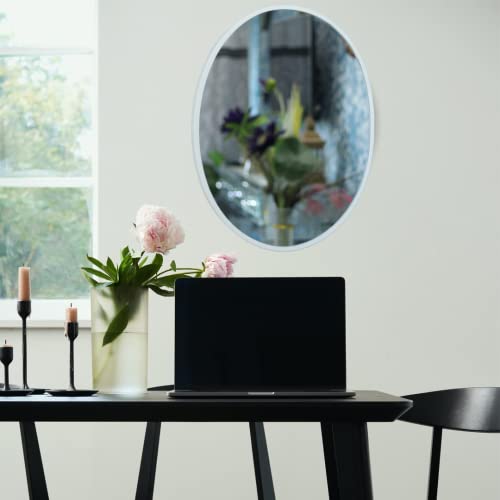 Image of Quality Glass Metal Frame Oval Wall Mirror Royal Mirror Home Decorative Mirror Modern Mirror Living Room Mirror Wall Mirror Bathroom Mirror Size 18x24 inches Color White MF 44