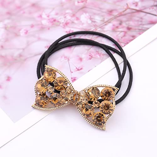 Kimuwhi 2Pcs Crystal Elastic Hair Tie Exquisite Ponytail Holder Fashion Hair Accessories Handmade Rhinestone Hair Bands Rope For Women And Girls (Bow) #TOP1