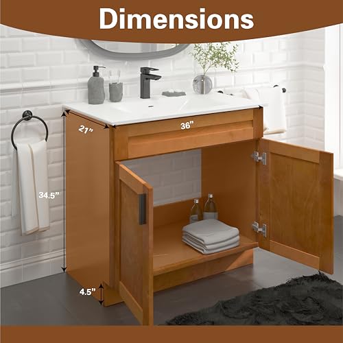Bathroom Vanity Sink Base Ready-to-Assemble Bathroom Cabinet 24"/30'/36" Width (Vanity Base in Maple Shaker, 36 inch) - Thumbnail 2