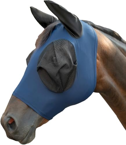 Masque anti-mouches bleu foncé poney HKM Essentials pour l'été
