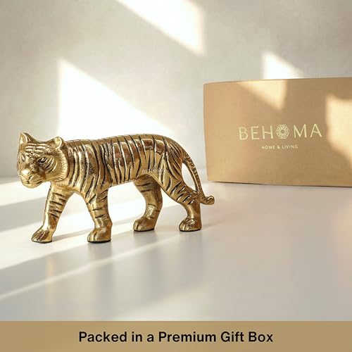 Image of BEHOMA Aluminium Tiger Decorative Figurine Showpiece | Elegant Modern Tabletop Art Showpiece for Living Room, Office, Bedroom, Shelf Display | Premium Home Decor Accent