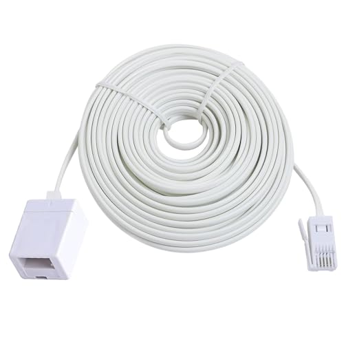 Garegce 10m Long BT Telephone Extension Cable, Male to Female Phone Extension Cables 6-Pin Straight Through Telephone Extension Cable for Landline, Fax, Sky for UK BT Phone Landline-White