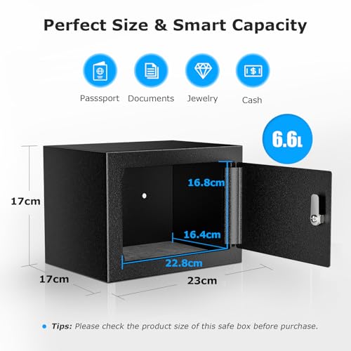 Bonsaii Safe Box with Key, Steel Construction Money 6.6L Small Safe Box for Home, Security for Cash Jewelry, 17x23x17 CM - Image 3