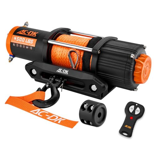 AC-DK 4500 lb UTV Winch Synthetic Rope Kits, 12V Winch with Wireless Remote for Off Road Trailer Boat RV Towing Winche, Waterproof Winch with Mounting Plate and Wired Remote
