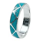 indianer ring türkis Indianerschmuck - Ring in massiver Chip Inlay Qualität aus Sterling Silber geschmiedet