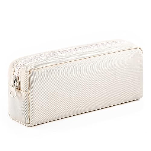DOBMIT Estojo de lápis de grande capacidade, bolsa de caneta de cor pura com zíper, bolsa de armazenamento estacionária para estudantes adultos, branco creme