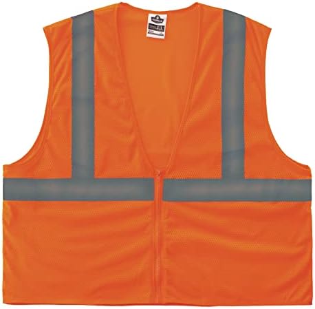 Ergodyne unisex adult Vest, Mesh, 2, Reflective Safety Vest High Visibility Mesh Type R Class 2 Zipper Closure, Orange, 4X-Large-5X-Large US