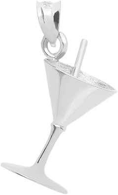 3D Martini Glass Pendant in Sterling Silver