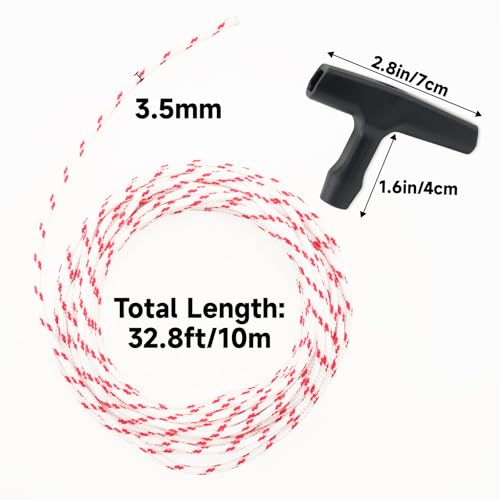 KINGLAKE Pull Cord Rope 3.5mm,32.8ft Pull Start Cord Recoil Starter Rope with 2 Starter Handle,Universal Pull Cord Replacement Lawn Mower Pull Cords for Chainsaw,Lawn Mower,Trimmer Engine by KINGLAKE - Image 2