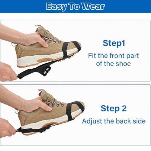 Image of 10 Spikes Crampons, Ice Cleats for Shoes & Boots | Stainless Steel Anti-Slip Grippers Upgraded Ice Traction Cleats for Hiking, Walking, Climbing, Fishing Portable Snow Shoe Grips (M-36 to 41)