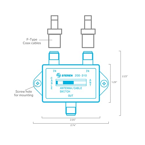 Steren Coaxial Cable Splitter - Coax A B Switch - Coax Splitter 2 Way Two Way Splitter - A B Switch - 2 Way Coaxial Cable Splitter - Coax Cable Splitter - 2 Way A/B Slide Switch - 1 Pack 200-310 #TOP2