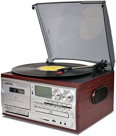 LoopTone Vinyl Record Player 9 in 1 3 Speed Bluetooth Vintage Turntable CD Cassette Player AM/FM Radio USB Recorder Aux-in RCA Line-Out