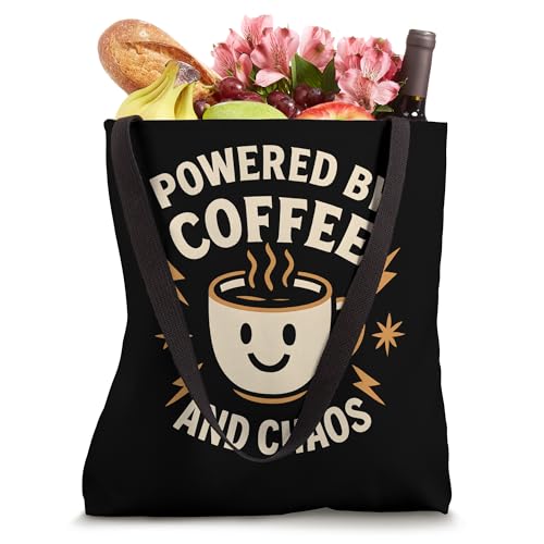 Bolso tote divertido con diseño 'Powered by Coffee and Chaos' para personas con TDAH y amantes de la cafeína miniatura 4