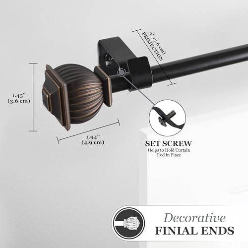 Kenney Beckett Soft Square Window Curtain Rod, Adjustable 48 to 86 Inches, Extendable Curtain Rod Set, Oil-Rubbed Bronze Finish