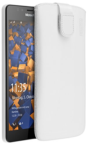 mumbi Echt Ledertasche kompatibel mit Nokia 950 Hülle Leder Tasche Hülle Wallet, weiss