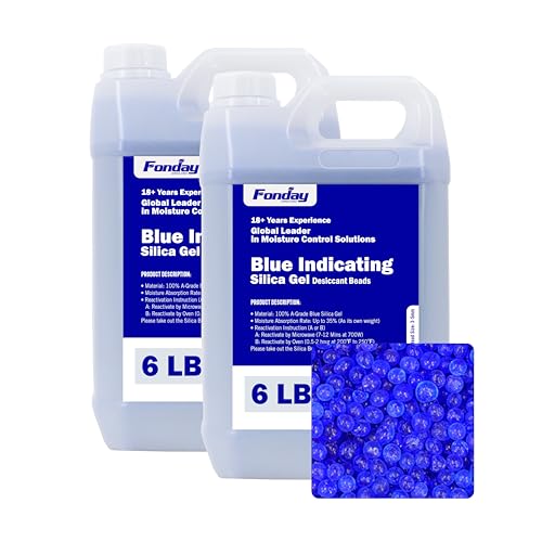 Image of 12LBS Fonday Blue Indicating Silica Gel Beads Desiccant Moisture Indicating Blue to Pink Reusable Industry Standard Bead Size 3 to 5mm