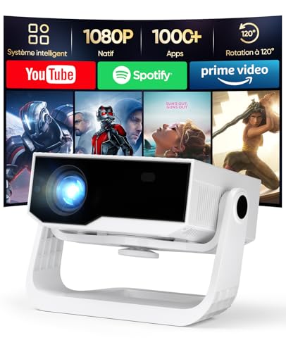 Videoprojecteur Intelligent Wielio Android 11, FHD 1080P Compatible 4K, WiFi6 &amp; BT5.2, 700ANSI, Soutien Réglable 120°, Focus électronique, Correction Trapézoïdale pour iOS/Android/Switch/PS5