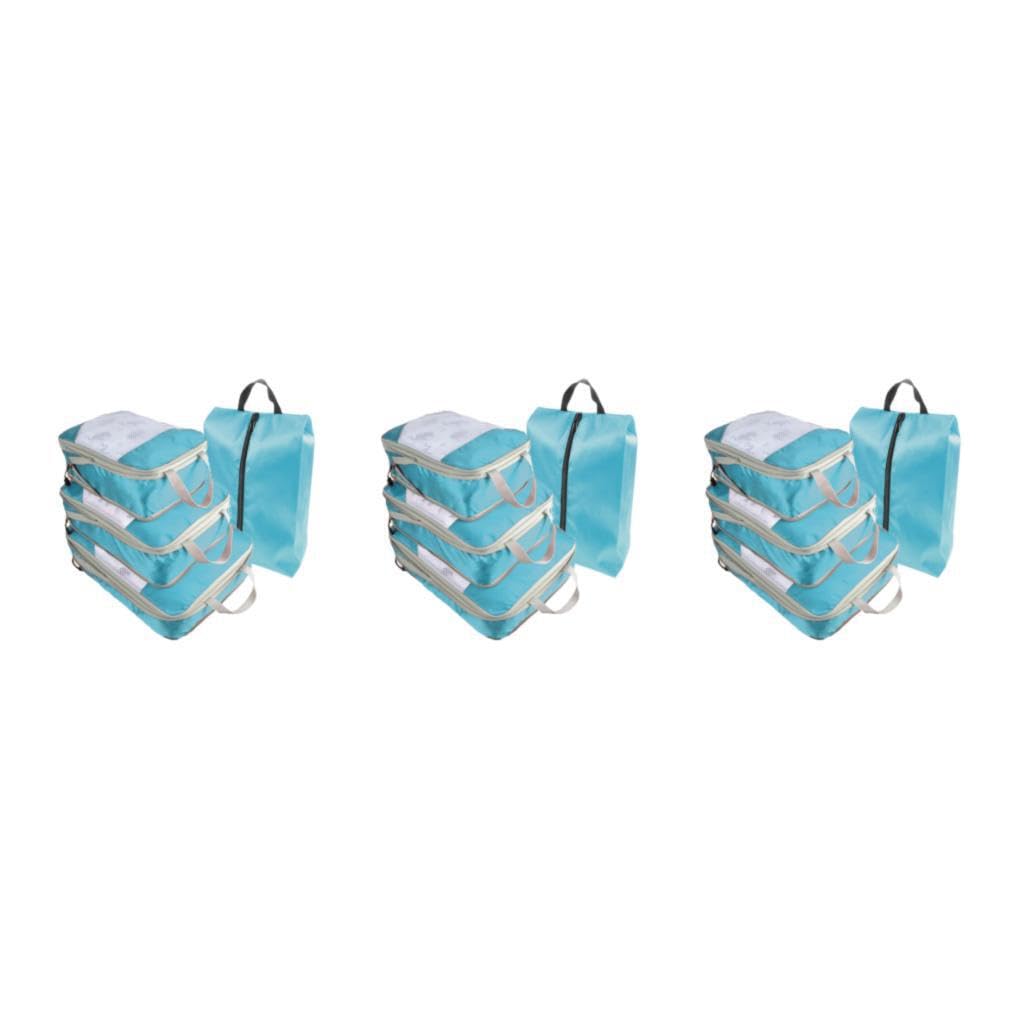 3 Set di Cubi da imballaggio a Compressione da Viaggio da 4 Pezzi per Un Facile imballaggio e Protezione degli Indumenti. Panno Oxford Che Fa Risparmiare Tempo, Facile da imballare, Blu