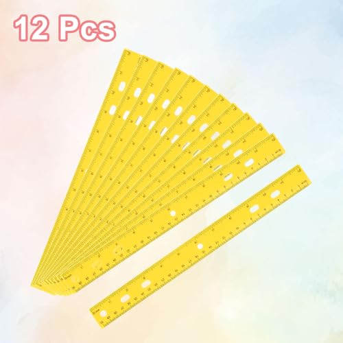 HARFINGTON 12pcs Plastic Rulers 12" (30cm) Clear Straight Ruler Measuring Tool Inches and Centimeters with Hole for Home Office Classrooms Drafting, Yellow - Image 3