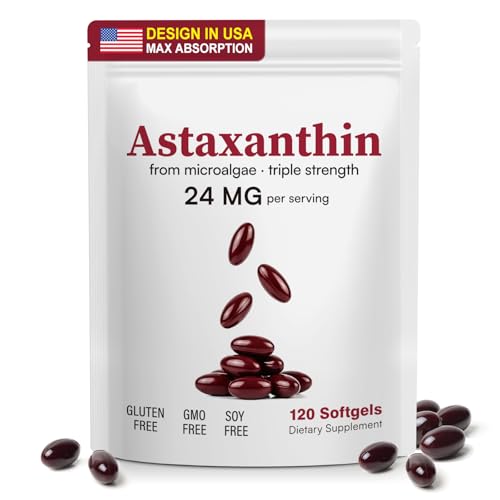NQINQI Astaxanthin Supplements 24mg | 120 Softgels | Natural Astaxanthin Antioxidant Supports for Eye Skin & Joint Health | Fresh Microalgae Source | Non-GMO Gluten Free
