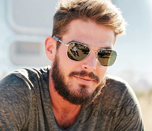 Image of JOVAKIT Men's Polarized Aviator Sunglasses Retro Military Style Pilot Sun Glasses Bayonet Temples UV400 Protection
