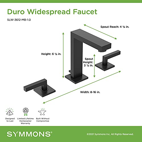 Symmons SLW-3612-MB-1.0 Duro Widespread 2-Handle Bathroom Faucet with Drain Assembly in Matte Black (1.0 GPM)