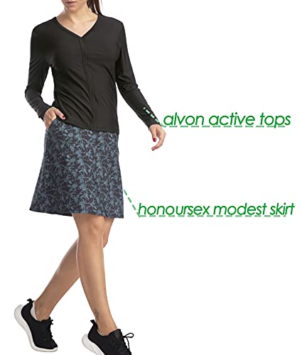 HonourSex Women's Plus Size Skirt with Pockets, Leaf, Knee Length Skorts for Athletic Activities, Tennis, Golf, XL