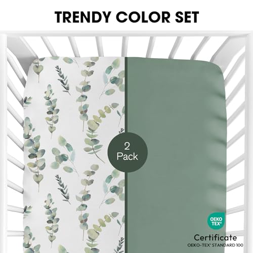Image of Little Grape Land Pack and Play Sheets Mini Crib Sheets Soft Breathable Pack N Play Sheets, Playard Fitted Sheet 2 Pack Stretchy Fits 38 inchx26 inch Playard Mattress