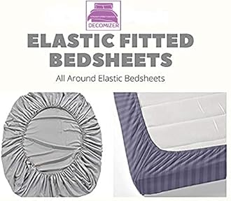 DECOMIZER Cotton 300 TC Feel All Around Elastic Fitted Glace Printed Queen Size Double Bed Bedsheet With 2 Large Pillow Covers Fits Upto Mattress Of 8 Inches,Size-60X78X10 Inches,Design-Grey Arrow