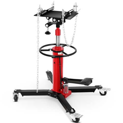 1100 LBS Transmission Jack, 1/2 T Capacity, 34 in-68 in Lifting Range, Hydraulic Telescopic Jack with Foot Pedal, 360° Swivel Wheels & Brakes for Garage/Workshop and Auto Repairs, Red