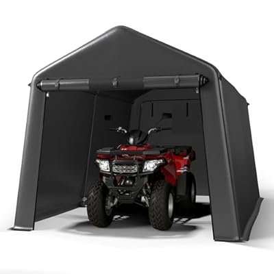 Real Relax Outdoor 7x12 ft Steel Metal Carport Shelter for Motorcycle, ATV & Garden Tools, Waterproof with 2 Roll-Up Doors & Vents