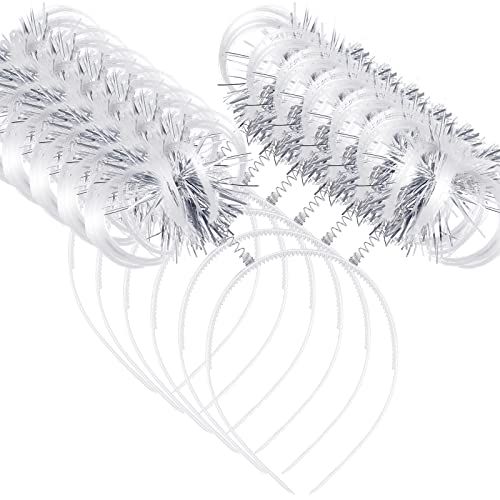 WILLBOND 6 Pcs Pom Pom Headbands Tinsel Wrapped Ponytails Bopper Headwear Hair Crazy Feathers for Masquerade Costume(White)