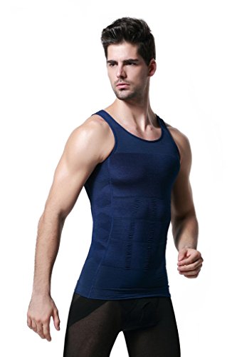 GKVK Mens Slimming Body Shaper Vest Shirt Abs Abdomen Slim,L(chest size 96cm-101cm/38inches-40inches),Blue - Thumbnail 5