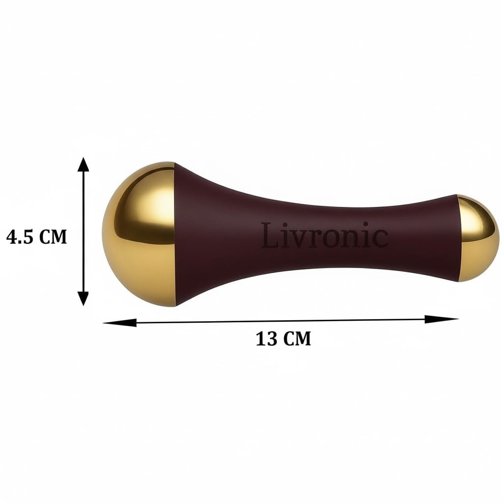 Livronic® Ayurvedic Kansa Wand Face Massager, 2-in-1 Acupoint Detox Tool, Teak Wood Handle, Natural Color, Professional Grade, Waterproof, for Facial Marma Point Therapy