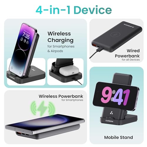 Ambrane 10000mAh 4 in 1 Wireless Charging Power Bank Black - Image 3
