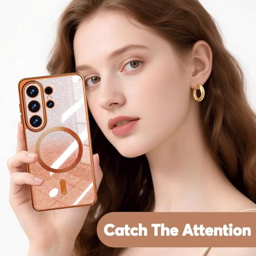 Image of Misscase for Samsung Galaxy S26 Ultra Case Compatible with MagSafe,Built-in Camera Lens Protector Full Protection Soft TPU Anti-Scratch Anti-Fingerprint Magnetic Glitter Slim Case Cover Orange