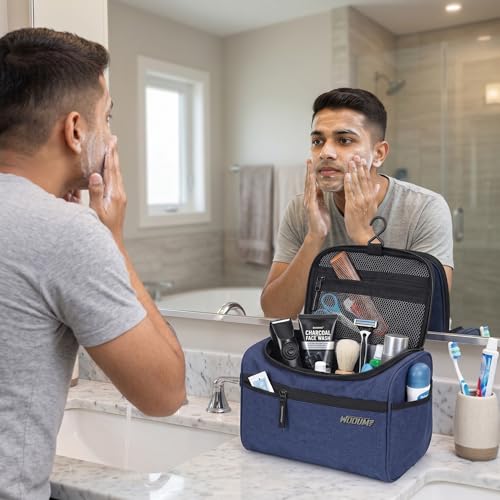 Image of Wooum Travel Toiletry Bag for Men | Water-Resistant Bathroom Organizer with Hook | Compact Khadi Fabric Dopp Kit with Zipper & Mesh Pockets - Ideal for Travel, Gym & Daily Use