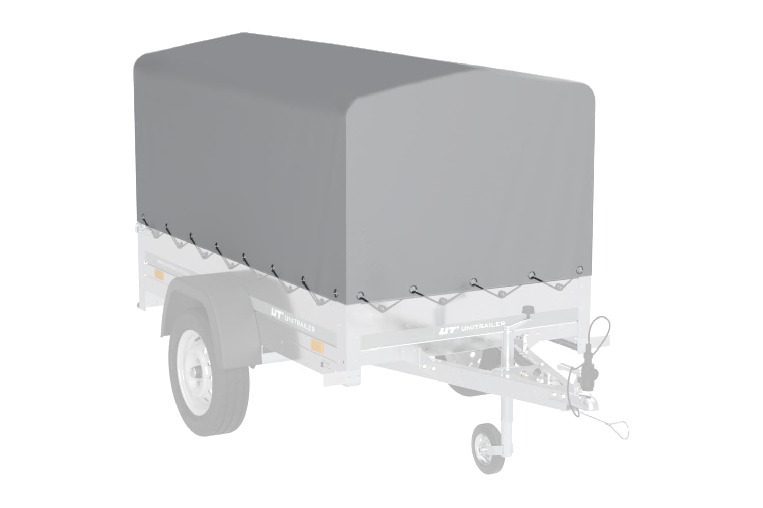 UNITRAILER Anhängerplane 200x106 cm in Grau, 80 cm Hochplane wasserdicht für Garden Trailer 200 Kipp, Abdeckung mit Expanderseil und öffenbarem Hinterteil