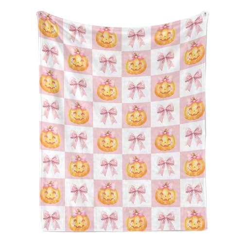 Albrayst Pink Bow and Halloween Pumpkin Blanket, Halloween Decoration for Party Sofa Bed Living Room, 30"x40"