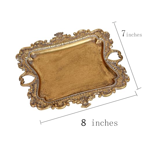 Image of Funly mee Antique Trinket Dish Vintage Metal Jewelry Tray, Wedding Ring & Necklace Holder -8 x 7 inches (Gold, M)