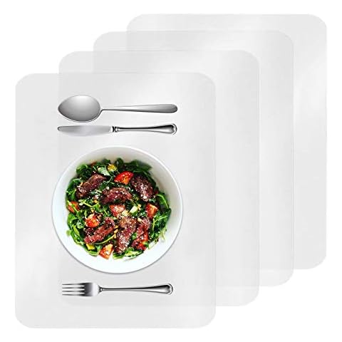 Placemats Set Of 4 AOBETAK 43 x 28 cm Clear Plastic Washable Waterproof Oil-proof Dinner Table Mats X4, Non-slip Transparent Place Mats For Home Kitchen Dining Restaurant Cover