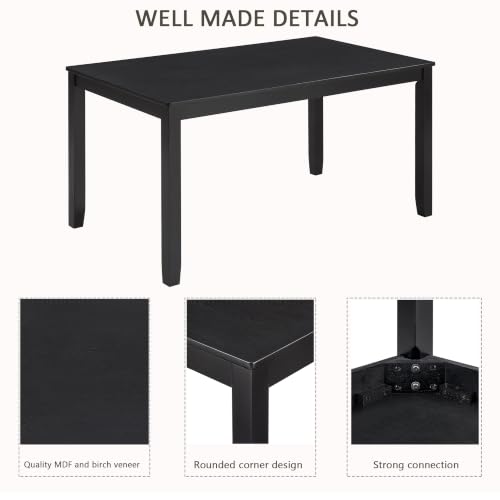 Image of Harper & Bright Designs 6-Piece Dining Table Set with Chairs & Bench,Black | Padded Beige Upholstered Seats, Space-Saving Bench, And Easy Assembly - Perfect For Families And Apartments