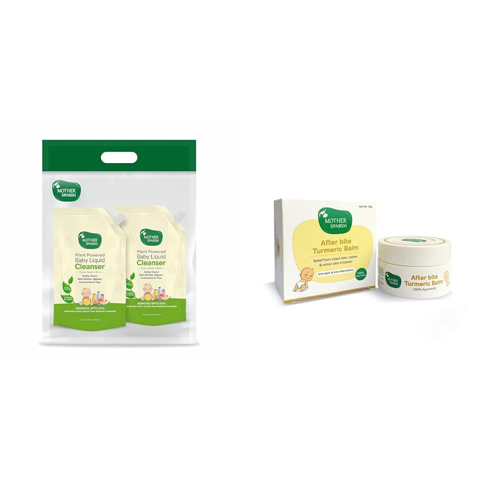 Mother Sparsh Natural Baby Liquid Cleanser (Powered by Plants) Cleanser, Refill Pack (1L) & Mother Sparsh After Bite Turmeric Balm, 25gm-image-49