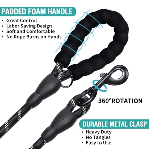 Image of COOYOO Dog Leash 6 FT Heavy Duty - Comfortable Padded Handle - 1 /2 inch Reflective Dog Leash for Medium Large Dogs with Poo Bag Dispenser