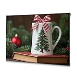 Taza de Navidad cristiana con diseño de árbol de Pascua, lienzo decorativo, arte de pared costero, decoración de pared para el hogar (30 x 40 cm)