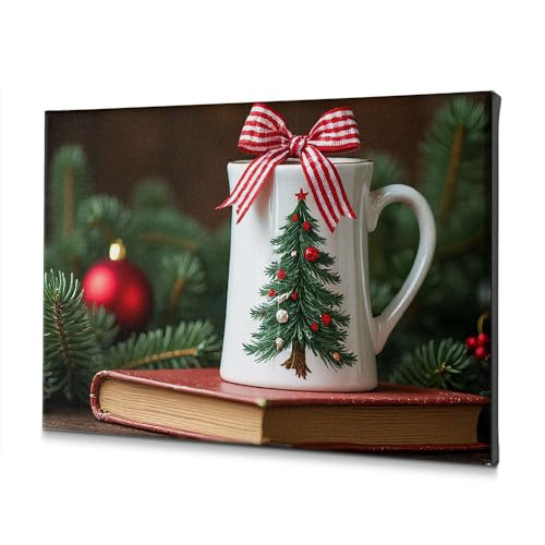 Tasse de Noël avec Motif Arbre sur Toile Décoration de Salon 40x60