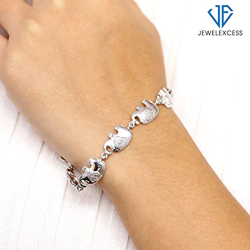 Jewelexcess Elephant Bracelet Sterling Silver Bracelet – Genuine White Diamond Bracelet – .925 Sterling Silver Elephant Jewelry For Women – Hypoallergenic Bracelets For Women #TOP2