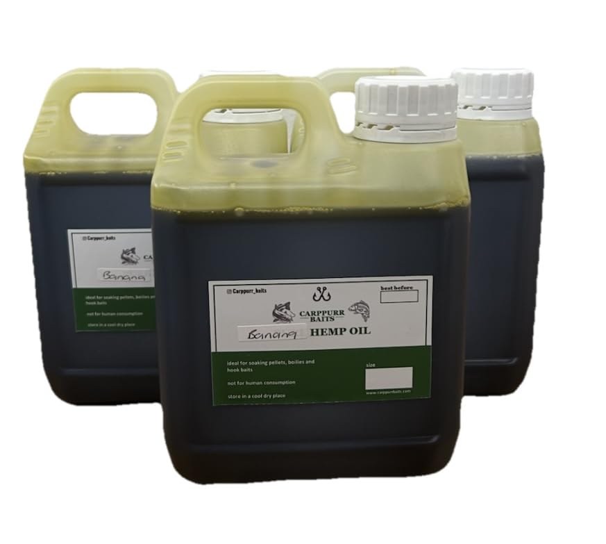 Carppurr baits Banana Flavoured Hemp Oil For Fishing 500ml-1L-2L-3L-5L – High Attraction Fishing Oil for Carp & Coarse Fishing – Sweet Liquid Bait & Pellet Booster (3 litre)